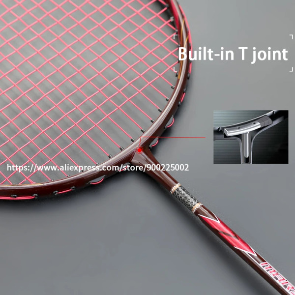Superlätt 5U 100 % Badmintonracket i full kolfiber Strung High Pound 32 Lbs Professional Racket Rhombus Wind Blade Raket Red
