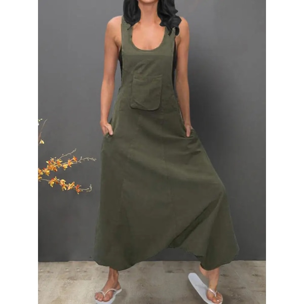 Tunna Jumpsuits för kvinnor Plus Size Ärmlösa rygglösa sidofickor Baggy långa Jumpsuits Dam Lösa Romper Haremsbyxor S-5XL Khaki Style2 4XL