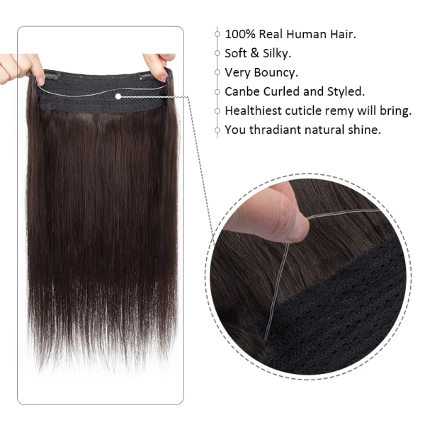 Clip in hårförlängning äkta människohår Applicera med osynlig tråd Naturligt hår 5 clips 12-26 tum Fish Line hårförlängningar 1B 12 inch 70g