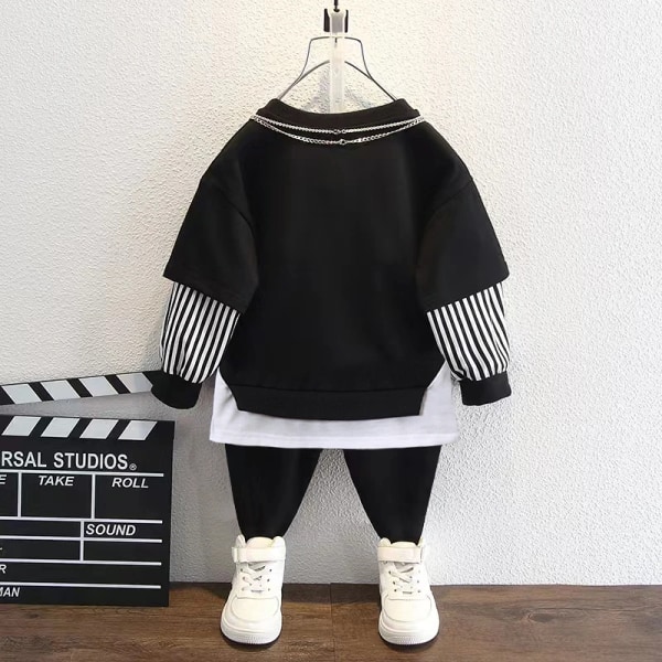 2st Toddler Trendig Faux- print Sweatshirt och byxor Set Black 3-4Years