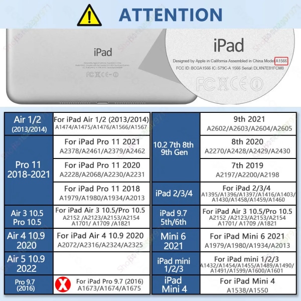 För iPad Air 5th Generation Case /iPad Air 4th Gen 10.9 iPad 10.2 7 8 9th iPad 10th Pro 11 10.5 Stöd för 2:a generationens pennladdning Black iPad 5th 6th 9.7