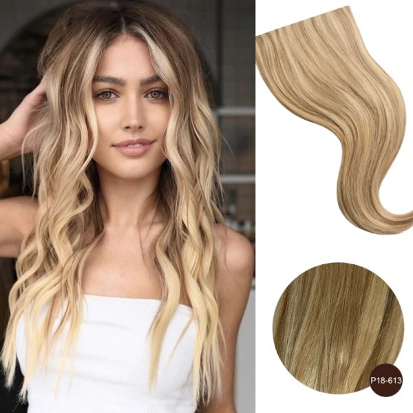 Fish Line One Piece 100% Människohår Förlängning Clip Hårförlängning Ombre Natural Remy Hair Rak hårstrå Blond För kvinnor P18-613 16 inch 80g