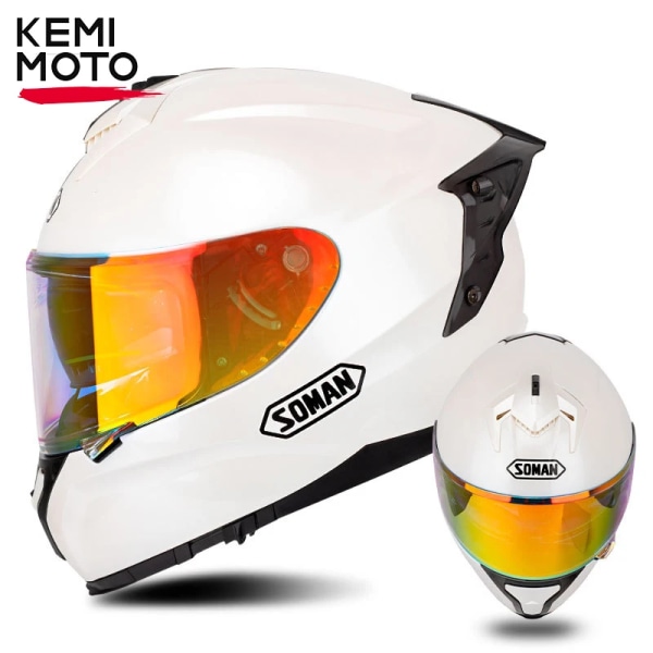 ECE DOT-godkänd Casco Motorcykelhjälmar Helansiktshjälm Dual Lens Capacete Moto Scooter Ridning Färgglatt visir för män kvinnor F3701BL S