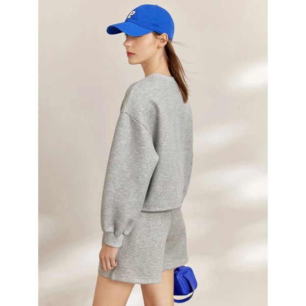 Minimalistiska tvådelade set Dam 2022 Höst Lös Elegant Pullover Sweatshirts Casual All-match Byxor Separat 12240428 Grey (Pant) S