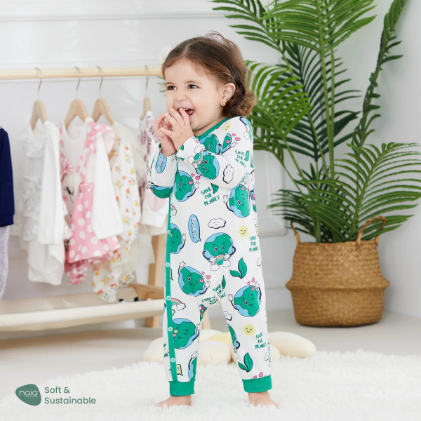 Baby Pojke/Flicka Naia Miljöteman Print långärmad Jumpsuit Green 9-12Months