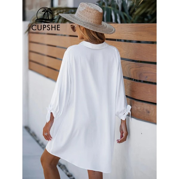 White Stripe Långärmad Bikini Cover Up För Dam Skjorta Strandklänning Tunika Skjortklänning 2023 Sommar Miniklänning Strandkläder CAA07B3H001AA XL