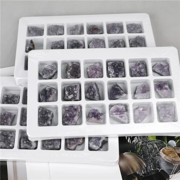 18 ST Naturlig Ametist Kluster Exemplar Kristall Geode Oregelbunden sten Mineralstenar för undervisning Healing Meditation Heminredning 18PCS With Box