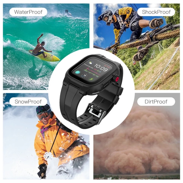 Silikonrem Vattentät Sports Watch Case Lämplig Apple Watch 6 5 4 3 2 SE 44mm 42mm iwatch 8 7 45mm 41mm Ersättningsband Black For 45mm
