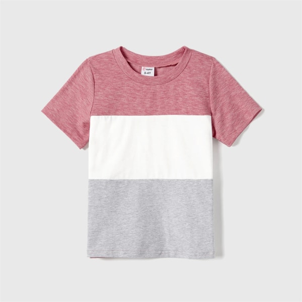 Familjematchande rosa volangärmade texturklänningar och färgblock med kortärmade t-shirts Pink WomenXL