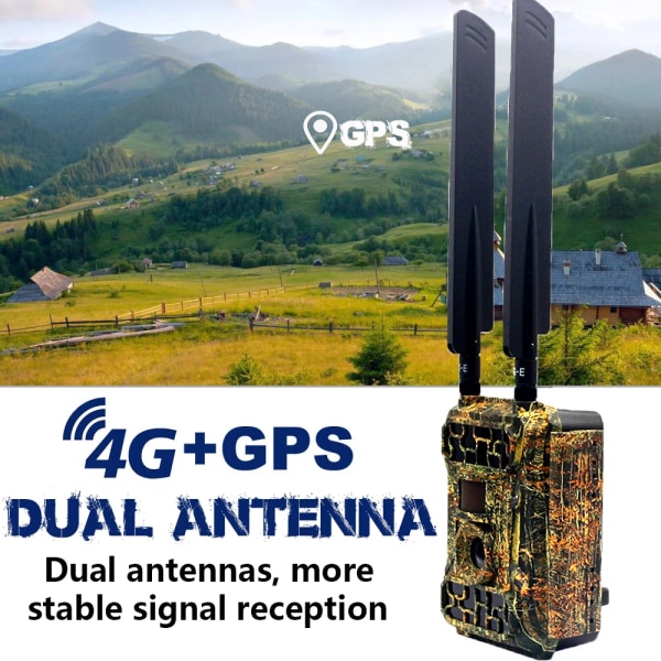 Dubbel antenn 4G MMS/GPRS Jaktkamera Wildlife Trail Camera HD 1080P trådlös APP Fjärrkontroll Övervakningskameror 4.3CG(US version)