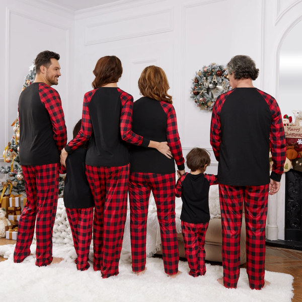 Familjematchande pyjamasset Merry Christmas Letter Antler Print Plaid Splash Pyjamasset för familjen (flammsäker) Grey Men L