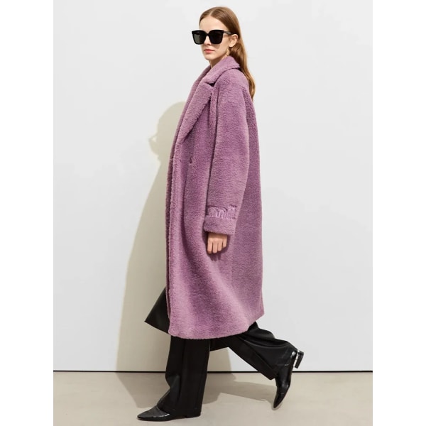 Minimalistisk lammullsrock för kvinnor 2023 Vinter Nytt slagkrage Långt brevbroderi Cashmere Coat Snow Wear 12344170 Grayish purple S