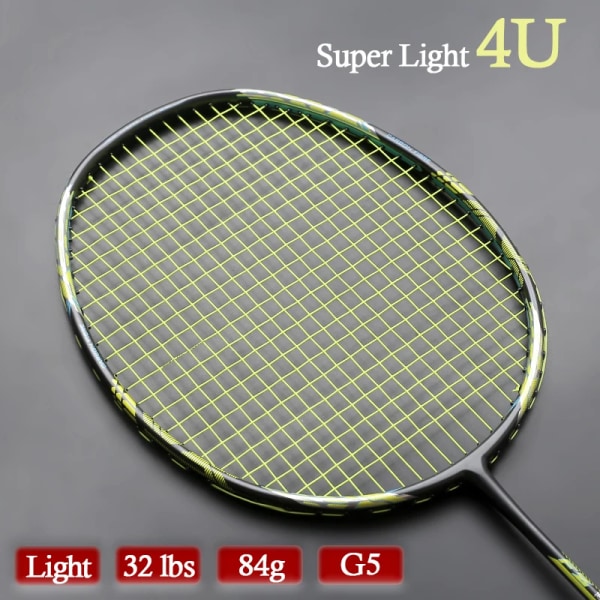 Hög kvalitet offensiv typ 4U 84g kolfiber badmintonracket Professionell Ultralätt racketsträngar med väskor Racketsporter green