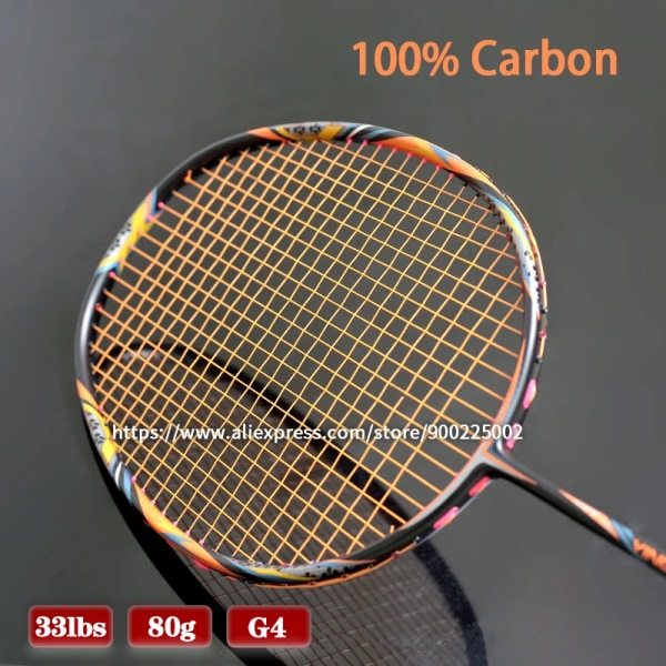 Högspänning 33LBS 100% Full Carbon Fiber 4U 80g Badmintonracket Strung Offensiv Typ Racket Med Väskor Strängar Speed ​​Sports Black