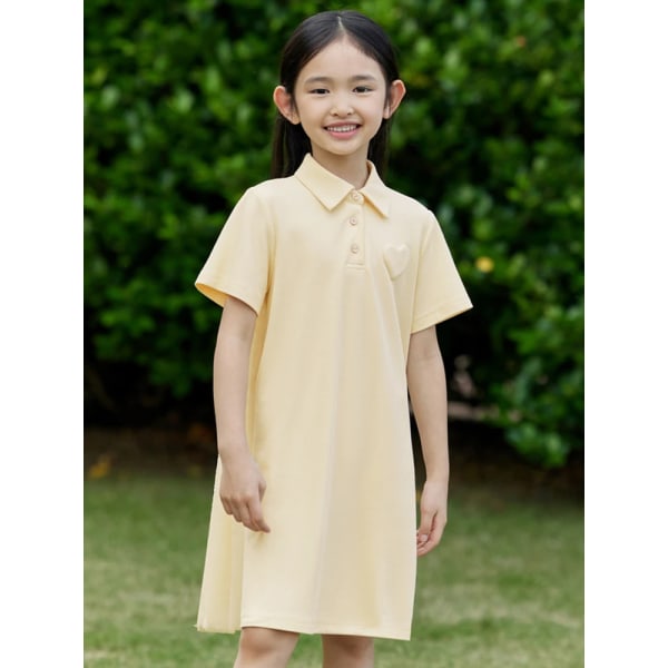 Barnklänning för tjejer 2023 Sommar Nytt i klänningar Campus Style Vestido Polo Hals Hjärtform Barnkläder 22322008 apricot 130cm