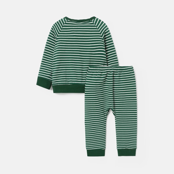 2st Baby/ Toddler Randig Raglan ärm bomull Sweatshirt och byxor Set Green Baby9-12M