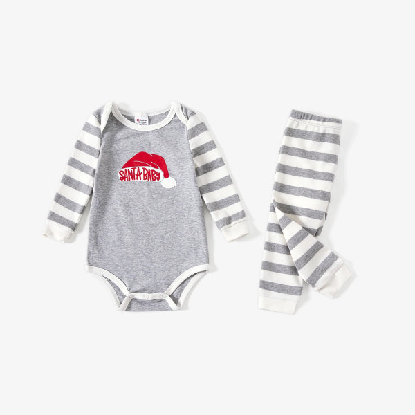 Julfamiljsmatchande hatt och print bomull långärmad Naia Pyjamasset (flammsäker) WARMGREY Baby12-18M