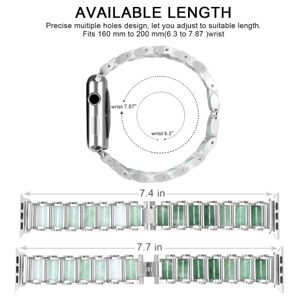 Jadesmycken + metallrem till Apple Watch Ulart 49mm 8 7 45mm 41mm Lyxarmbandsbälte för iwatch 6 5 4 3 SE 44mm 42mm 40mm Rose gold For 38mm 40mm 41mm