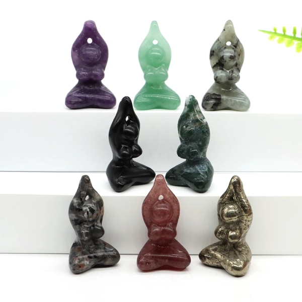 Yogagudinnastaty för sovrumsinredning Naturlig läkning Kristallsniden Abstrakt konsthantverk Reiki Meditationsfigur Partihandel 1,5" Mix Random Stones 5pcs