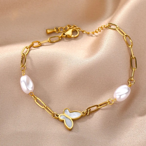 Söta Opal Moon Star Armband För Kvinnor Rostfritt stål Moon Star Armband Armband Bohemiska smycken Present Bijoux Femme 19cm Gold Color1