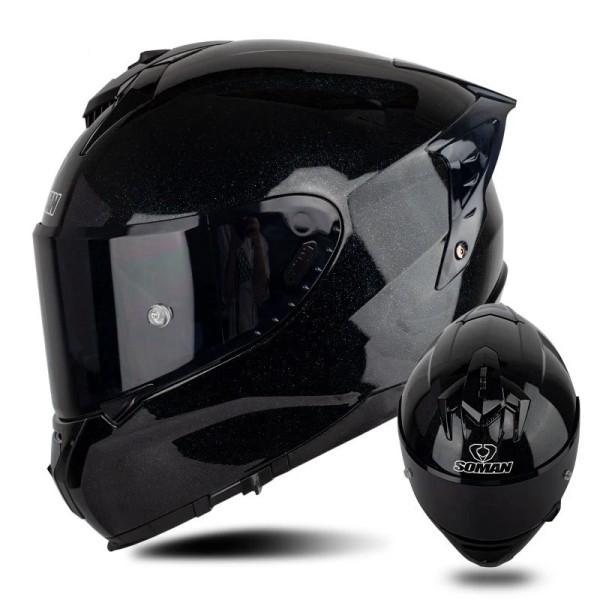 ECE DOT-godkänd Casco Motorcykelhjälmar Helansiktshjälm Dual Lens Capacete Moto Scooter Ridning Färgglatt visir för män kvinnor F3702BK L