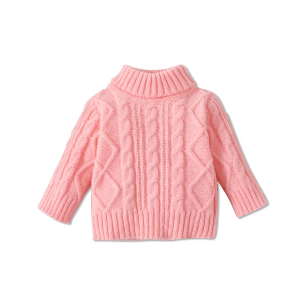 Baby Boys / Girls Solid tröja Turtleneck Långärmad kabelstickad tröja Pink 12-18 Months