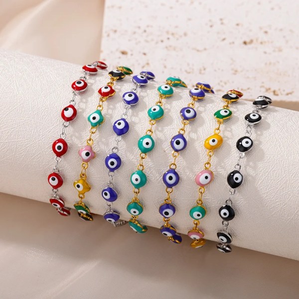 Turkiet Evil Eye Bead Armband För Kvinnor Rostfritt Stål Silver Färg Kedja Tunna Armband Kvinna Boho Mode Smycken Present 4