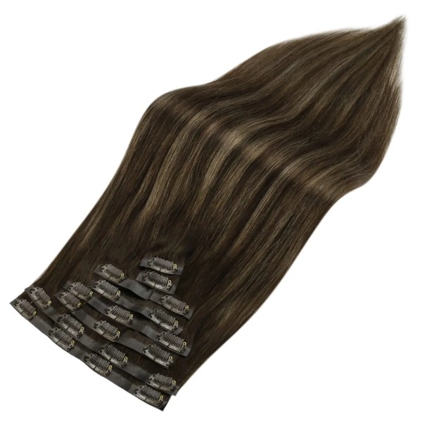 Sömlösa hårförlängningar PU Clip In Hair Extensions 7st Naturliga raka hårförlängningar 100% äkta mänskliga hårförlängningar för kvinnor 8 22inch 120gram