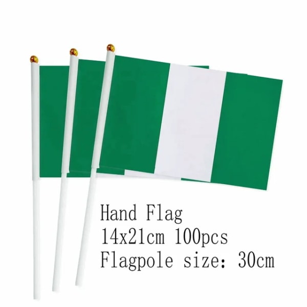 zwjflagshow Nigeria Hand Flagga 14*21cm 100st polyester Nigeria Small Hand viftande Flagga med plastflaggstång för dekoration green 14x21cm 100pcs