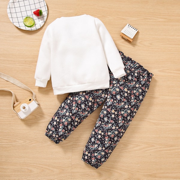 2-delad Toddler Girl Bowknot Design Pullover med print Sweatshirt och blommigt print Paperbag Byxa Set Red 5-6Years