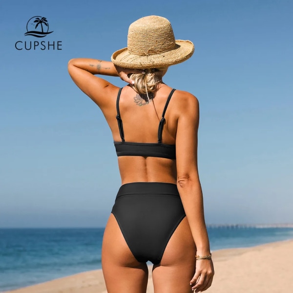 V-Front Cutout Hög midja Bikini Set Baddräkt För Kvinnor Sexig Scoop Neck Två delar Strandkläder 2023 Baddräkt Badkläder CAA12C2K028EE S