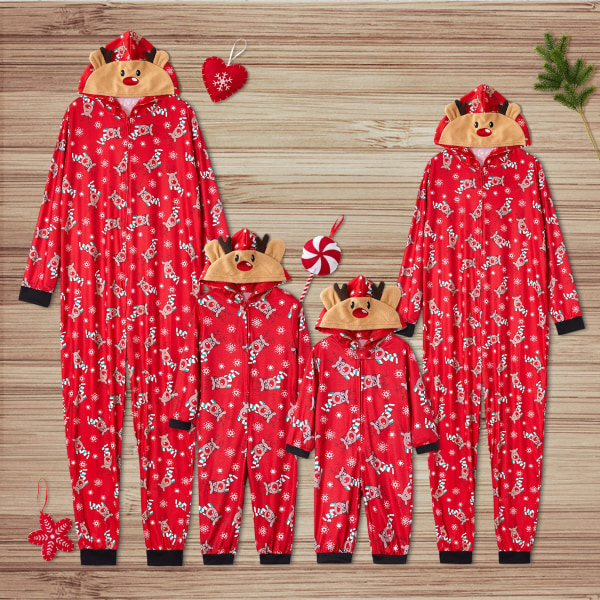 Mosaic Rendeer Family Matchande Onesie Pyjamas för pappa - Mamma - Barn - Baby (flammsäker) Red WomenS