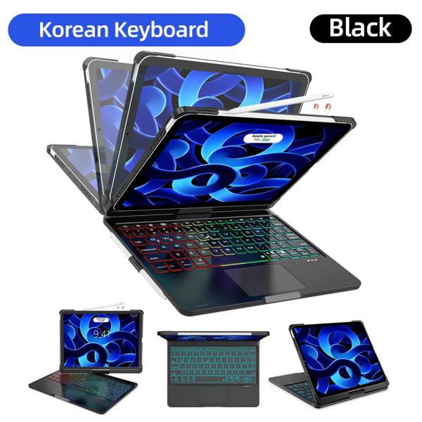 För iPad 10.2 Magic Keyboard För iPad Pro 11 Air 5 4 10.9 Air 3 Pro 10.5 Case För mini 6 360° roterbart bakgrundsbelyst cover iPad 10.2 7 8 9th Black Korean