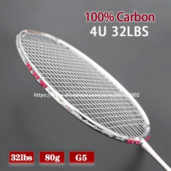 Offensiv typ Kolfiber Badmintonracket Strung Ultralight 4U 82g Professionell 22-32LBS Träningsracket Med Väskor Vuxen Green