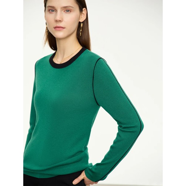 Minimalistisk 2023 höststickad tröja för kvinnor Ny skarvad rundhalsad topp med helärm Simple Slim Fit Pullovers 12343032 green L