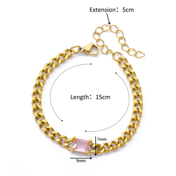 Kubisk vit zirkon armband i rostfritt stål för kvinnor Guldfärg Justerbara italienska berlockarmband Trendiga flickor Smycken Present 20cm B1323G-2