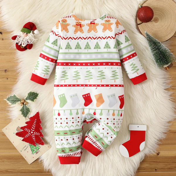 Jul Nyfödd Baby /Flicka Kläder Overall Allover Print Långärmad Jumpsuit Red 3-6Months