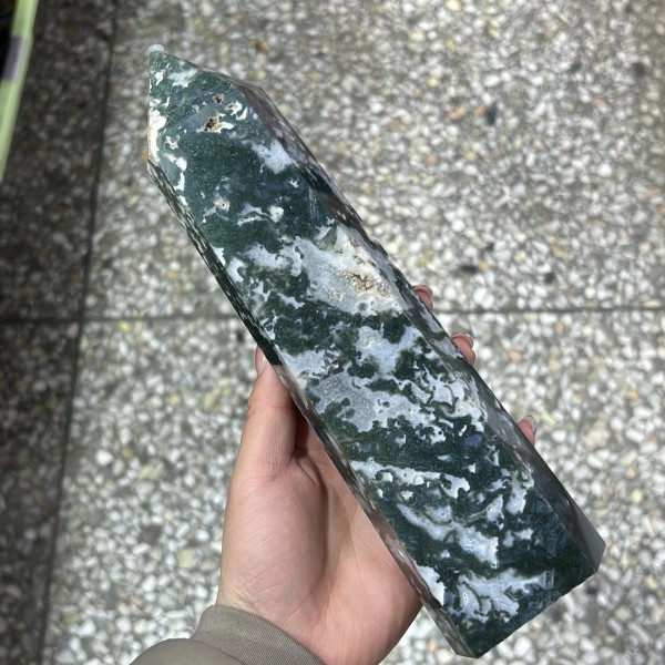 Stor Moss Agate Crystal Tower Naturlig Aquatic Agate Crystal Wand Reiki Healing 800-850g