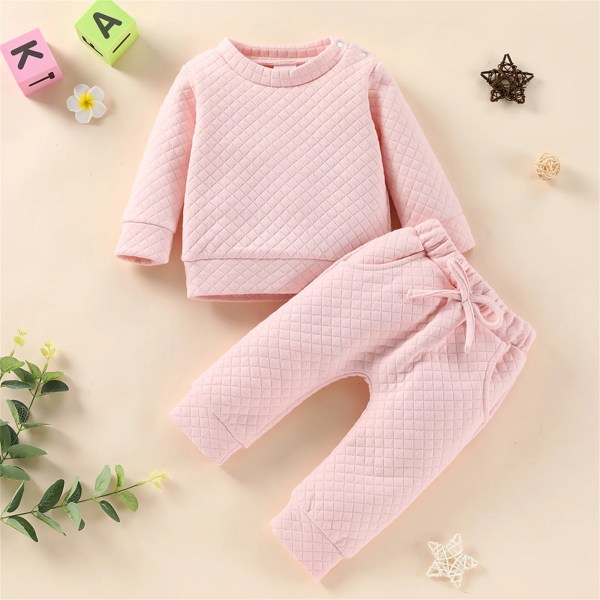 2st Baby Girls / Baby Boys Solid Rund Neck Långärmad Loungewear Baby Set Pink 18-24 Months