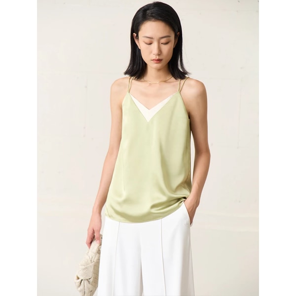 Minimalism Kontrastfärger Topp Dam 2023 Sommar Chiffong Svarta Tankar & Camisole Strappy Shirts Sexig Dam Väst 12342233 green M