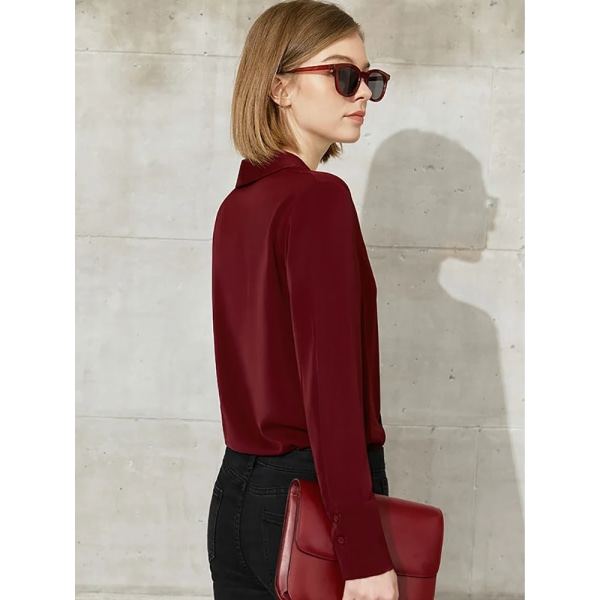 Minimalistiska chiffongblusar för kvinnor 2022 Höst Ny nischdesign V-ringad Commuter Solid Fashion Lös Pullover Topp 12130072 Bordeaux Red12130072 XXL