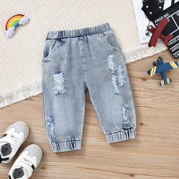 2st Baby Boy/Girl Rainbow Långärmad sweatshirt och 100 % bomull Denim Ripped Jeans Set Beige 18-24 Months