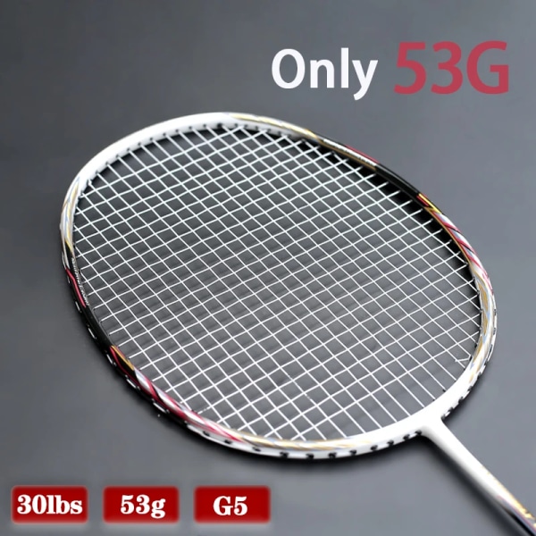 Professionell lättaste 10U 53G helkolfiber badmintonracket Strung G5 22-30LBS Badmintonracketsträngar Väskor Speed ​​Sports WHITE