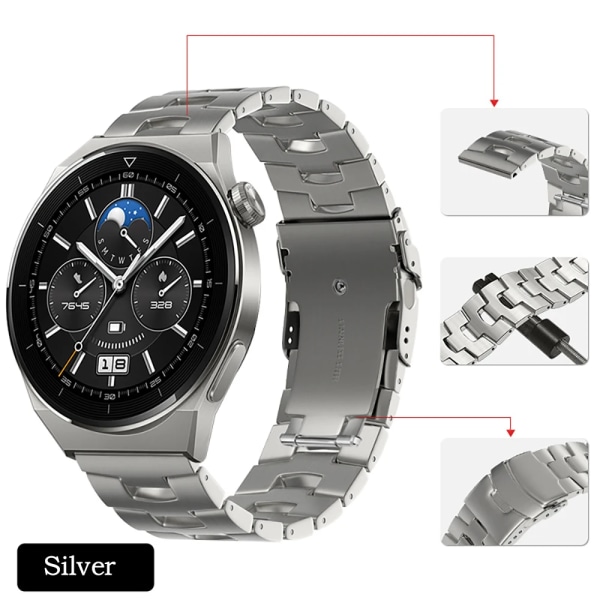 Kedjerem av titanlegering För Huawei Watch GT2 46mm Samsung Watch 46mm Gear S3 Smart Watch Herrarmband för Amazfit GTR 47mm Silver Huawei Watch GT3 Pro