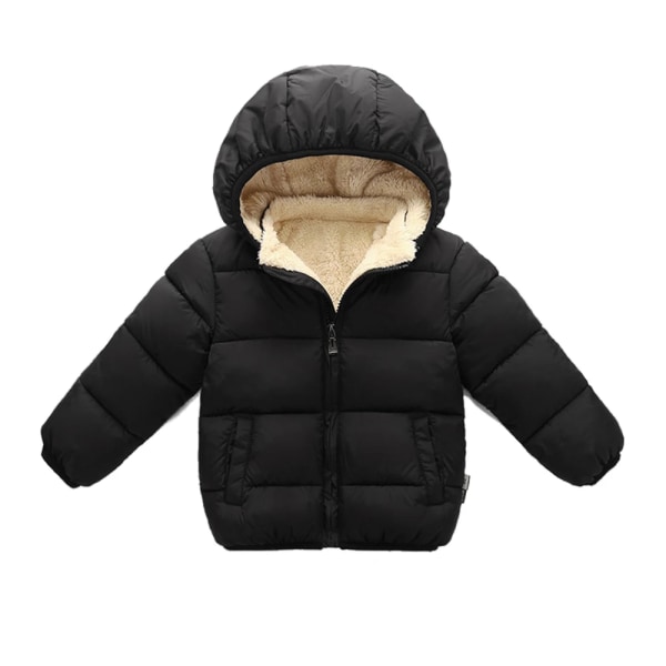 Baby / toddler Pojkar Flickor Casual Fluff Solid Långärmad Hooded Cotton Coat Black 5-6 Years