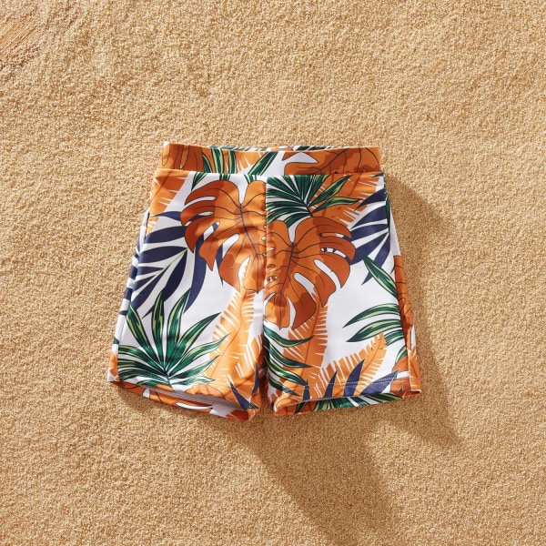 Nytt sommarfamiljsutseende print Splits solida matchande baddräkter i ett stycke Orange Women M