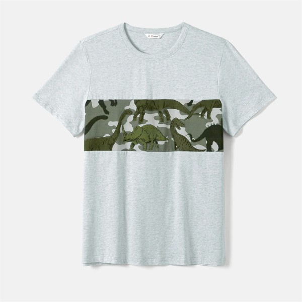 Matchande familjekläder Print kamouflage Halter Neck-klänningar och kortärmade t-shirts Familjelookset Armygreen Women M