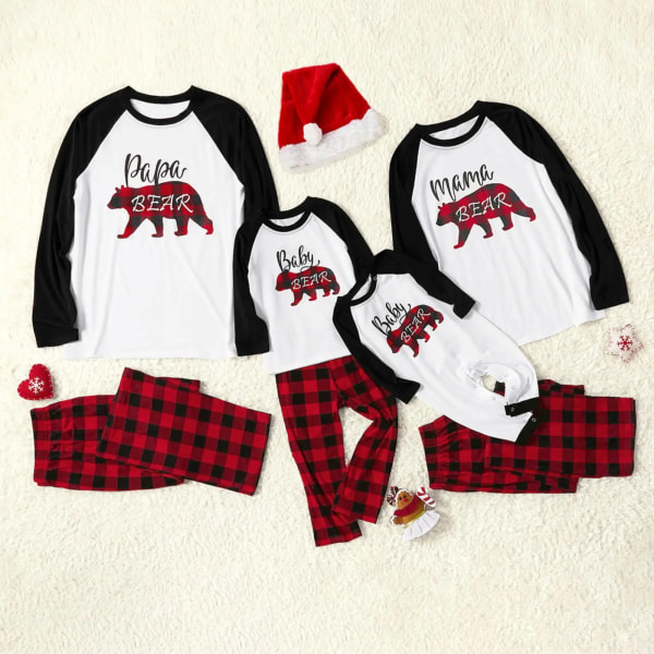 Matchande pyjamasset för julplädbjörnfamiljen (flammsäker) Red Men S
