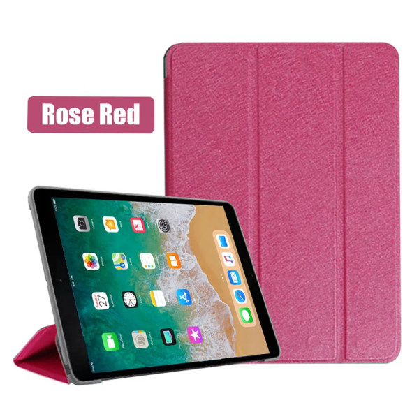 För iPad Air Mini Pro 1 2 3 4 5 6 7 8 9 10 9.7 10.5 11 5. 6. 7. 8. 9. Case Slim Wake Smart Cover PU Läder Tri-fold Coque iPad 7th 8th 9th Silk Rose Red