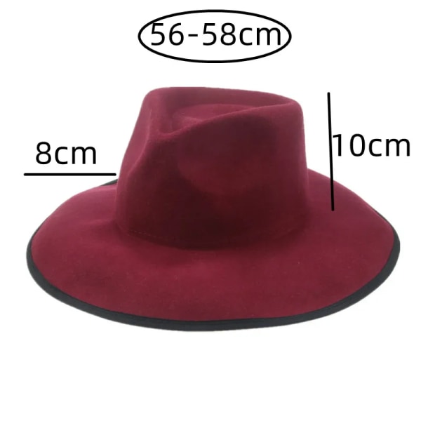 dammössa 100 % ull stor brätte 9,5 cm solid svart grå ullhattar fedora panama damhatt lyx mjuk friluftsklänning formell damhatt wool wine red 58cm